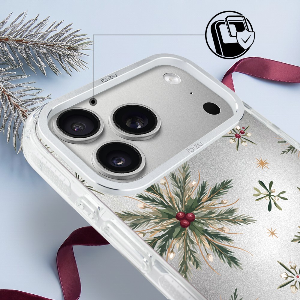 Etui do iPhone 17 Pro IBIZU Pretty Clear, metalowa ramka aparatu, przeźroczyste do MagSafe, Igliwie Boreale