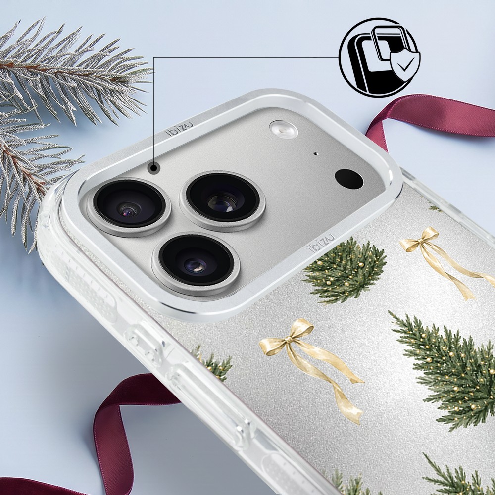Etui do iPhone 17 Pro Max IBIZU Pretty Clear, metalowa ramka aparatu, przeźroczyste do MagSafe, Choinkokarda