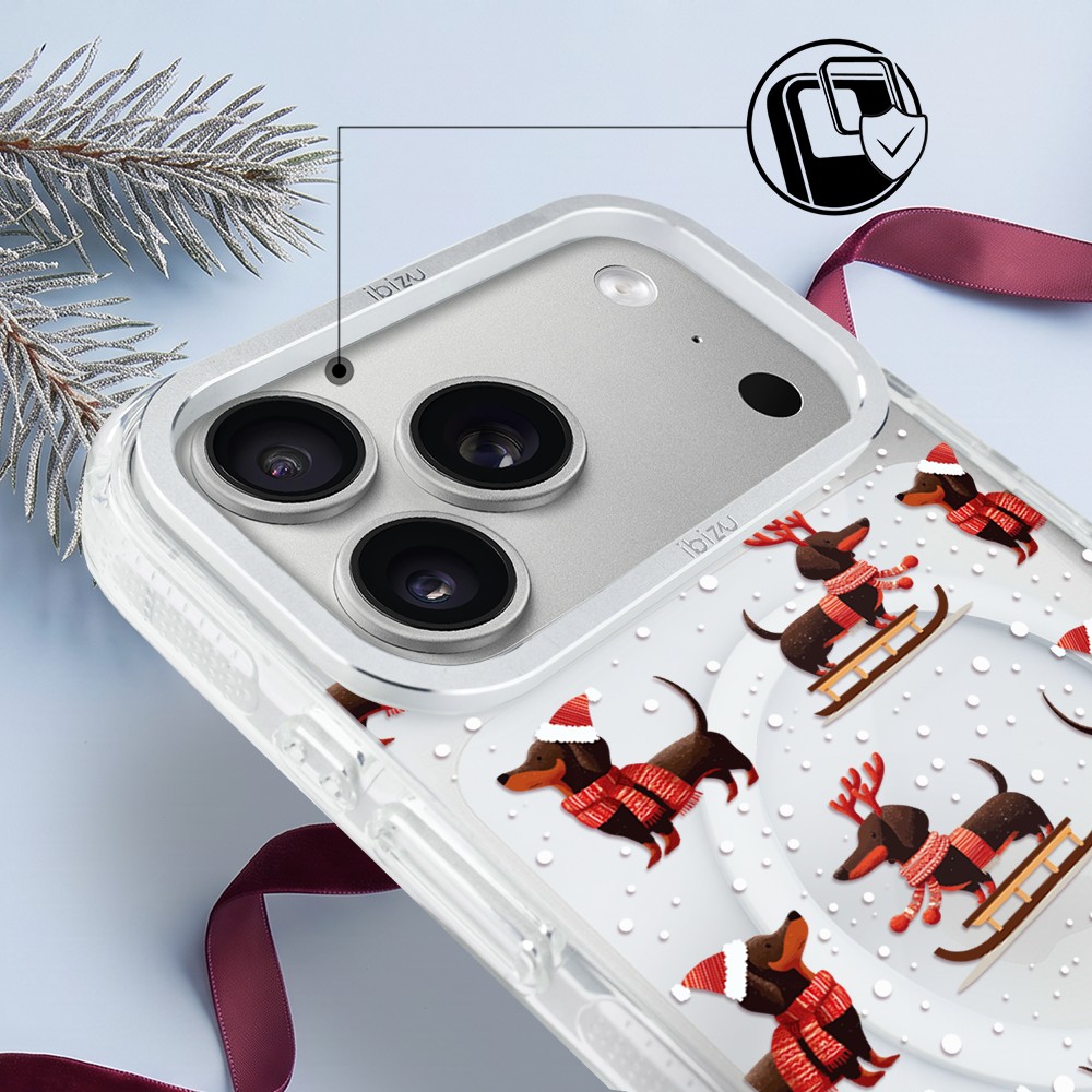 Etui do iPhone 17 Pro Max IBIZU Pretty Clear, metalowa ramka aparatu, przeźroczyste do MagSafe, jamniki na saniach
