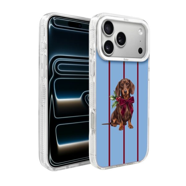 Etui do iPhone 17 Pro Max IBIZU Pretty Clear, metalowa ramka aparatu, przeźroczyste do MagSafe, Jamnik z Kokardą
