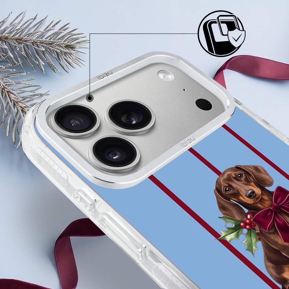 Etui do iPhone 17 Pro IBIZU Pretty Clear, metalowa ramka aparatu, przeźroczyste do MagSafe, jamnik z kokardą