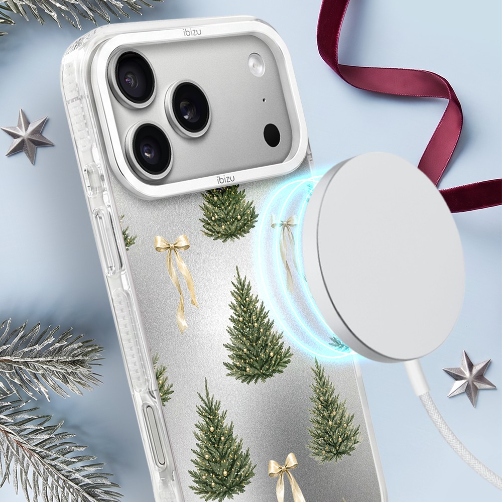 Etui do iPhone 17 Pro IBIZU Pretty Clear, metalowa ramka aparatu, przeźroczyste do MagSafe, Choinkokarda
