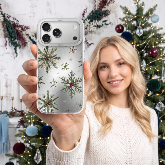 Etui do iPhone 17 Pro IBIZU Pretty Clear, metalowa ramka aparatu, przeźroczyste do MagSafe, Igliwie Boreale